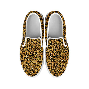 Glitter Gold Leopard Print White Slip On Shoes