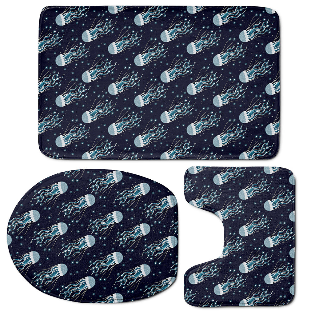 Glowing Jellyfish Pattern Print 3 Piece Bath Mat Set