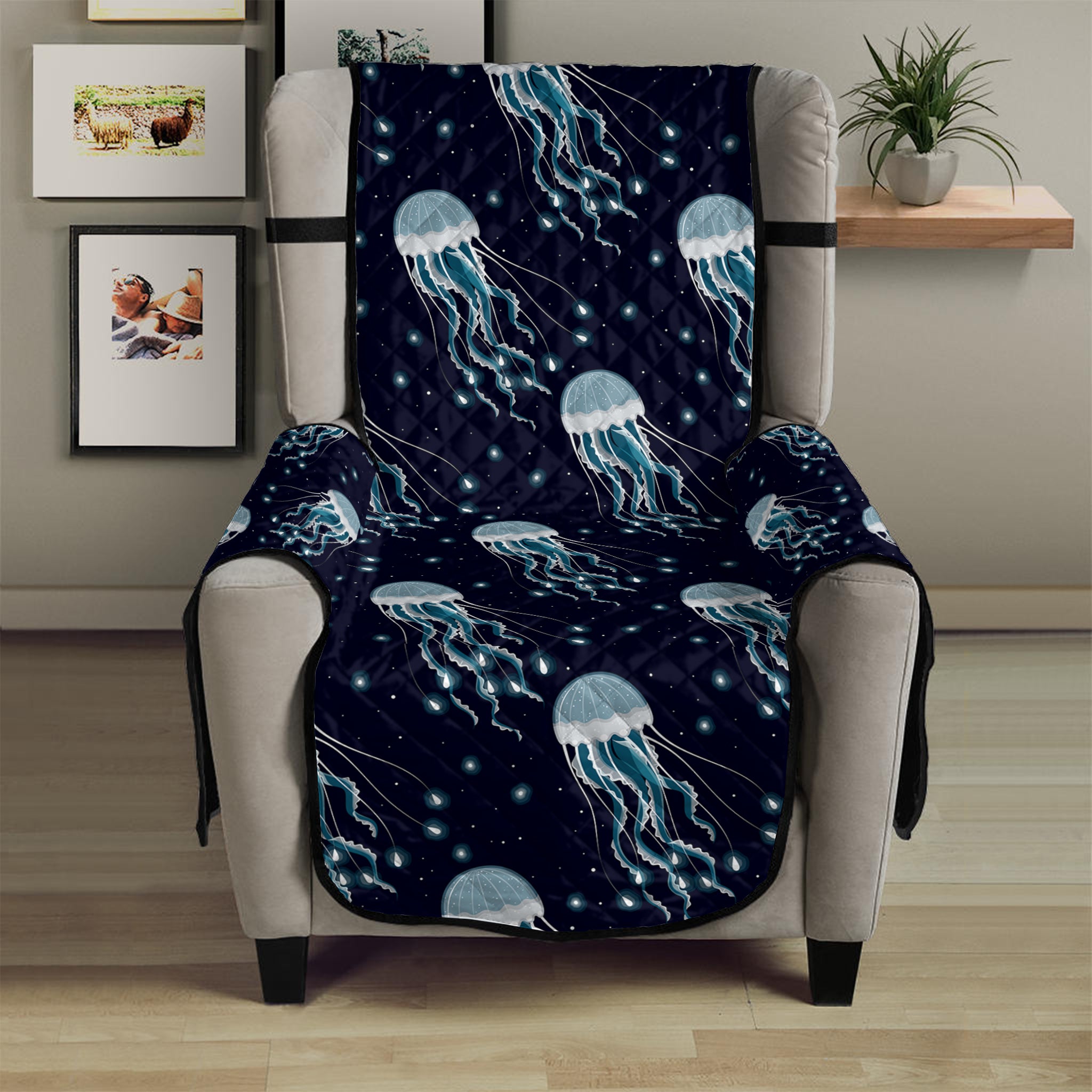 Glowing Jellyfish Pattern Print Armchair Protector