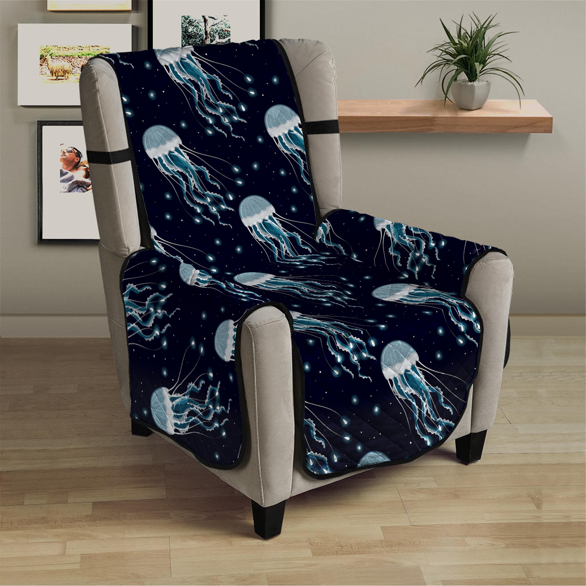 Glowing Jellyfish Pattern Print Armchair Protector