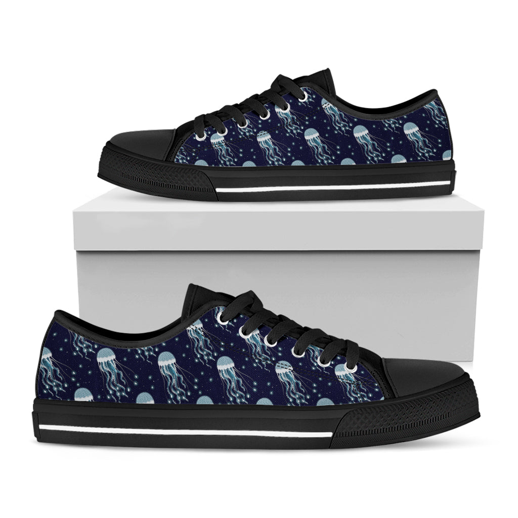 Glowing Jellyfish Pattern Print Black Low Top Shoes