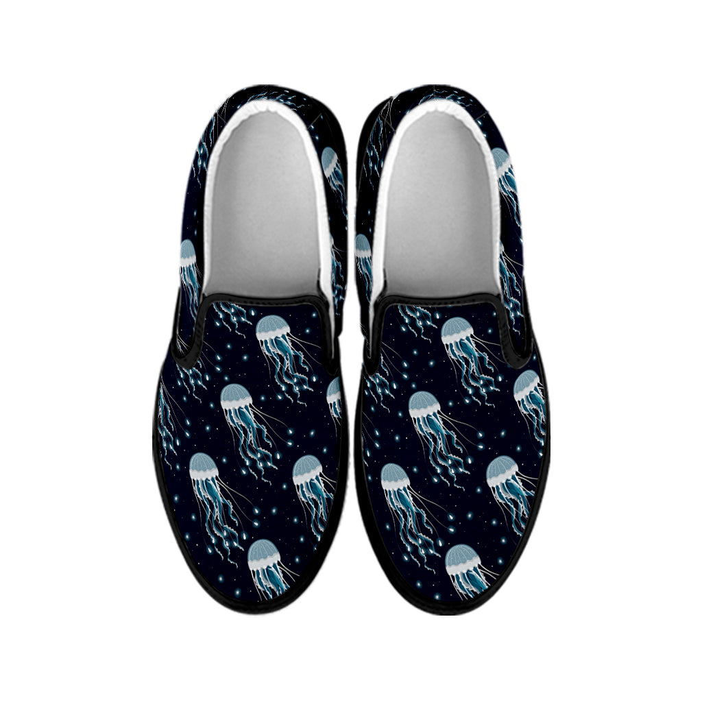 Glowing Jellyfish Pattern Print Black Slip On Shoes