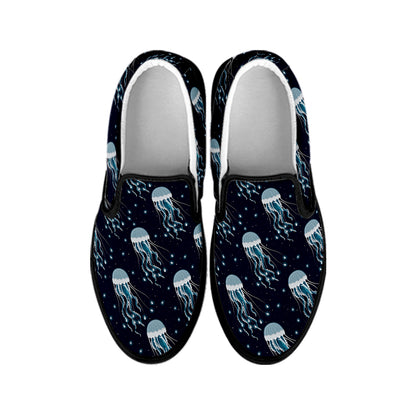 Glowing Jellyfish Pattern Print Black Slip On Shoes