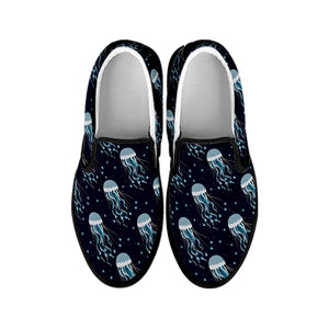 Glowing Jellyfish Pattern Print Black Slip On Shoes