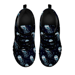 Glowing Jellyfish Pattern Print Black Sneakers