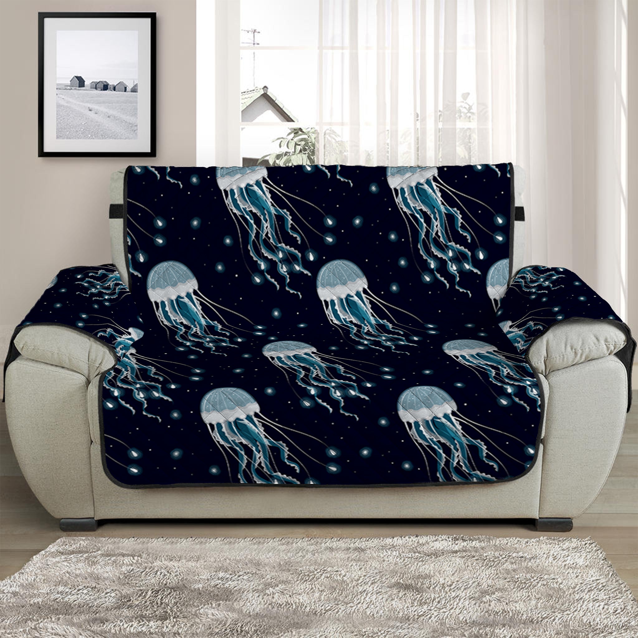 Glowing Jellyfish Pattern Print Half Sofa Protector