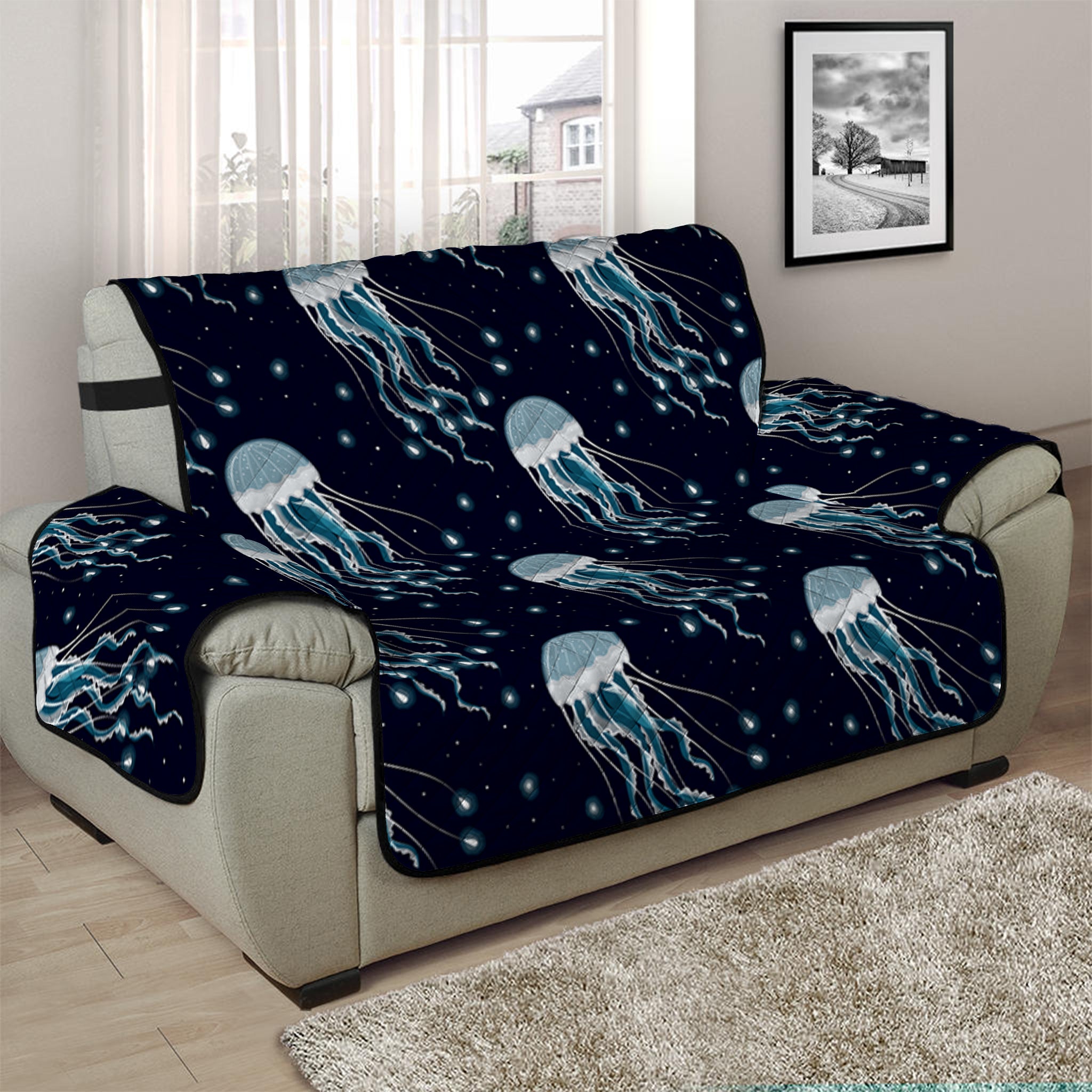 Glowing Jellyfish Pattern Print Half Sofa Protector