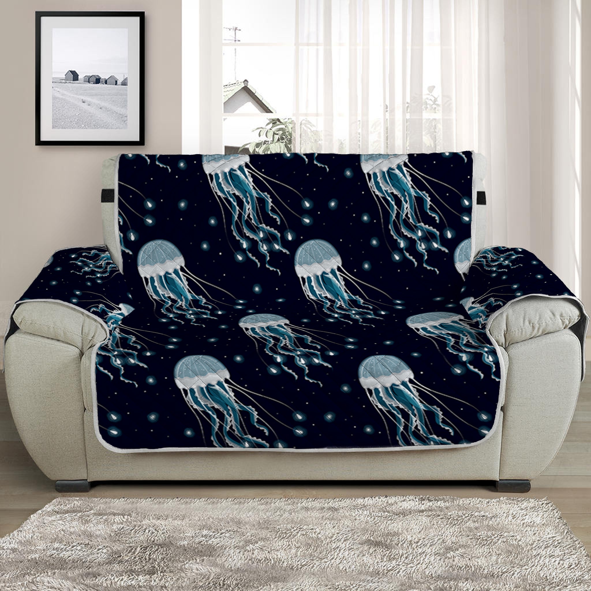 Glowing Jellyfish Pattern Print Half Sofa Protector