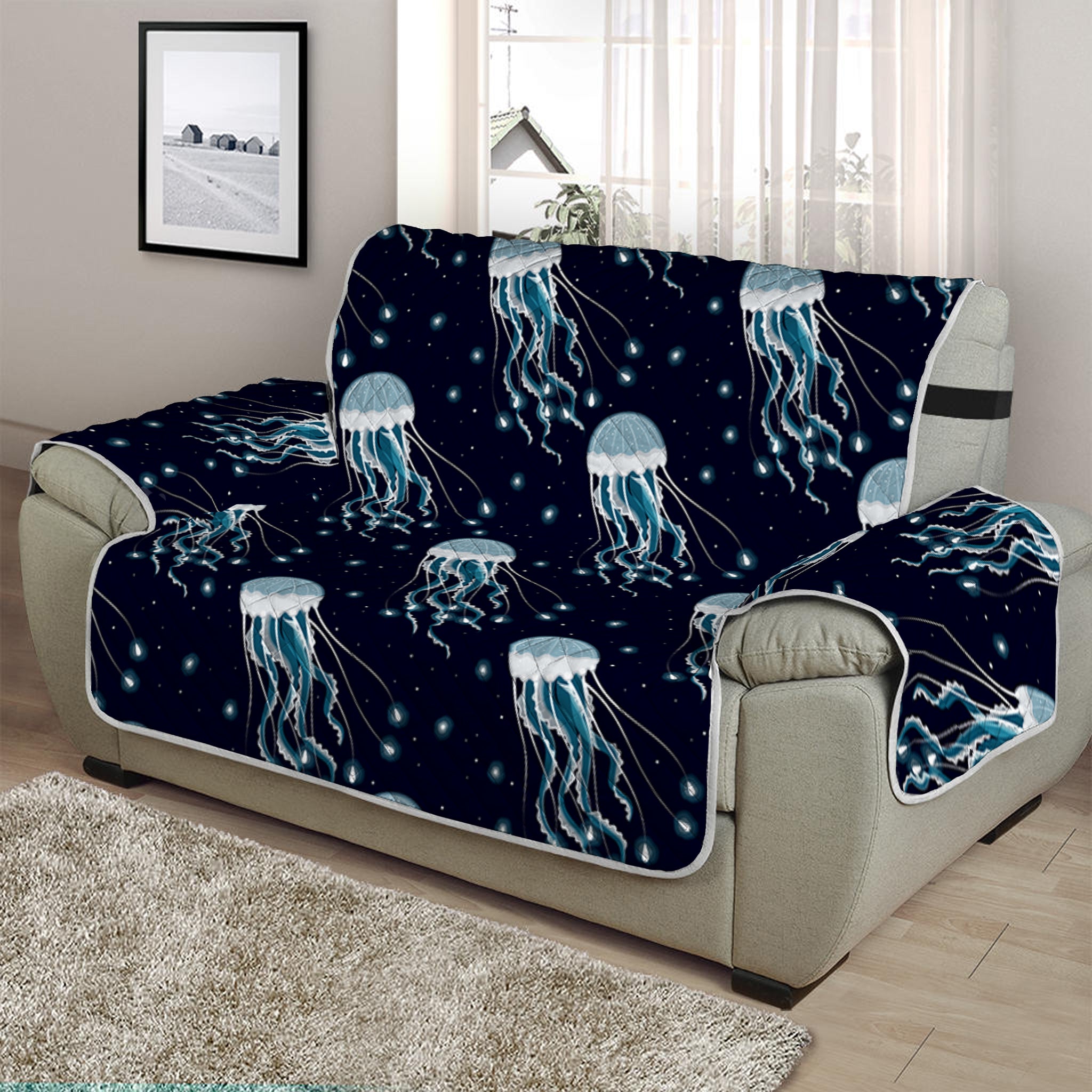 Glowing Jellyfish Pattern Print Half Sofa Protector