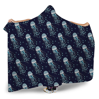 Glowing Jellyfish Pattern Print Hooded Blanket