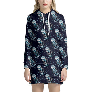 Glowing Jellyfish Pattern Print Hoodie Dress