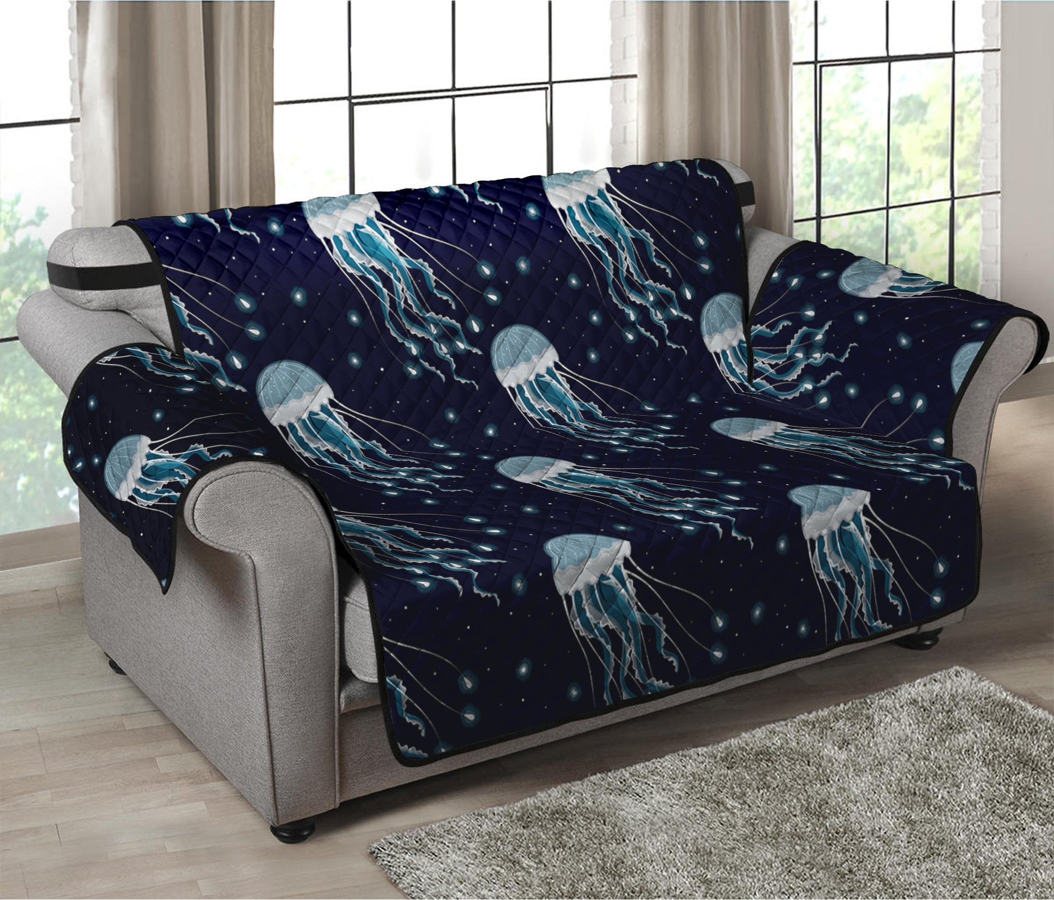 Glowing Jellyfish Pattern Print Loveseat Protector