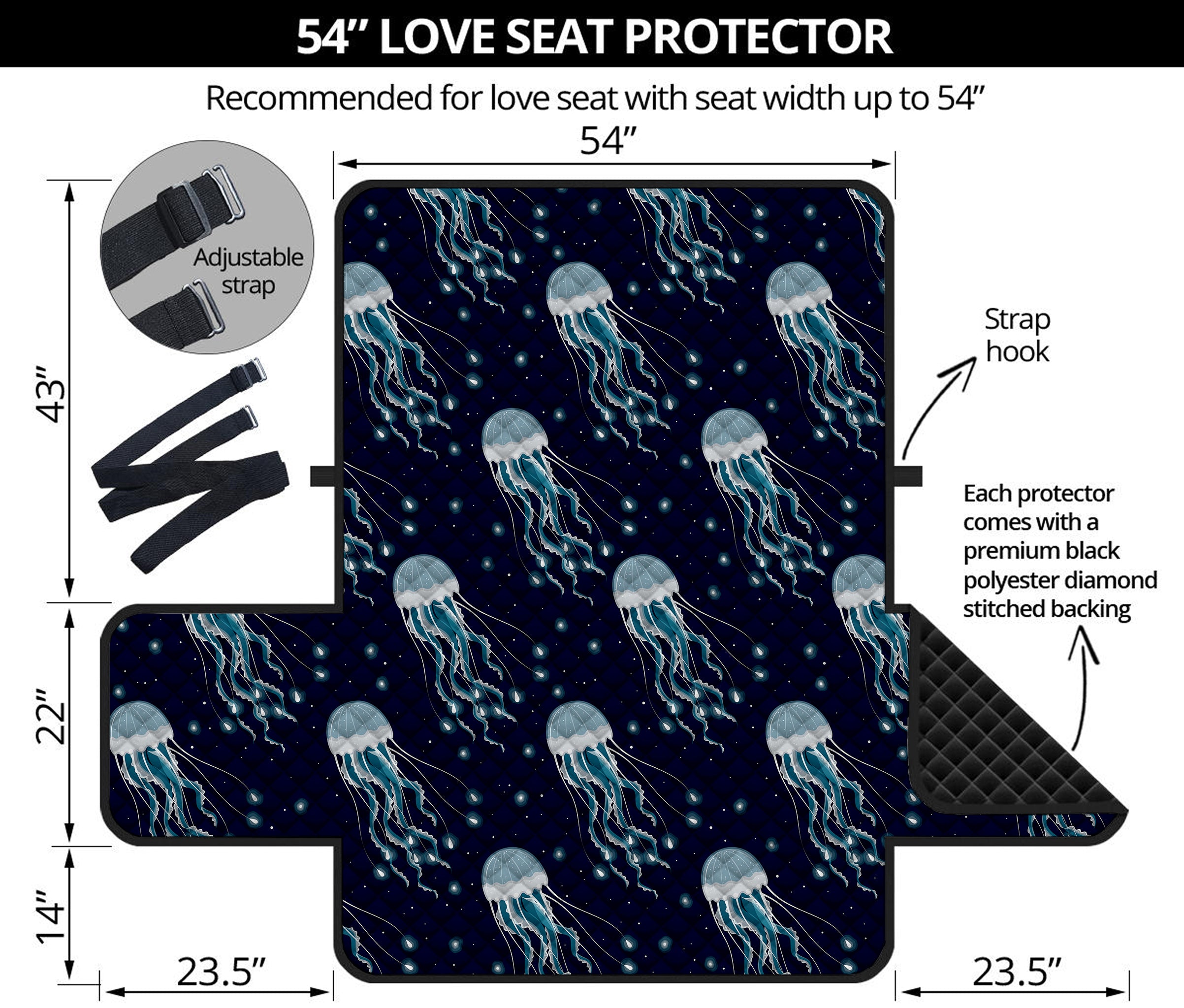 Glowing Jellyfish Pattern Print Loveseat Protector