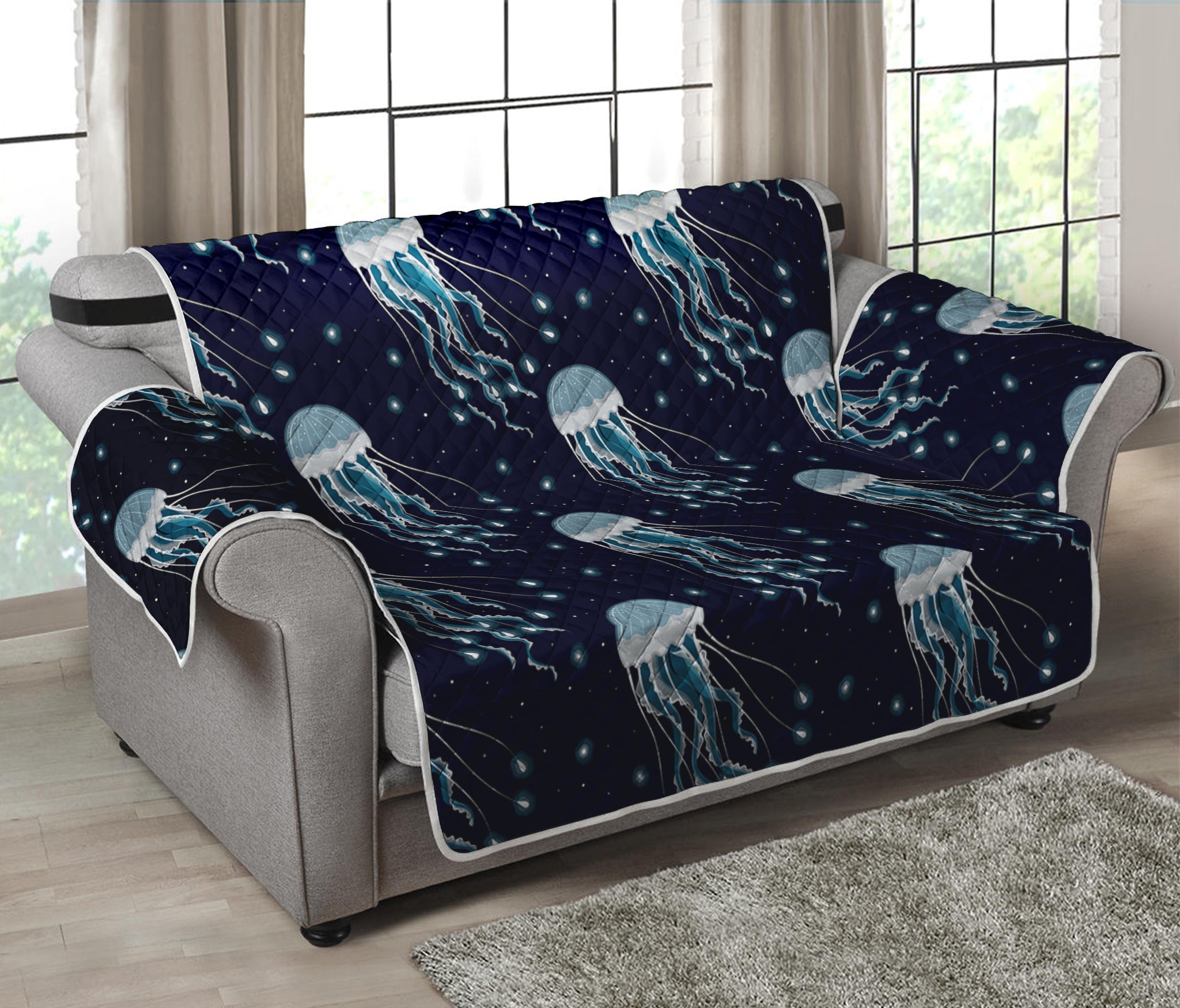 Glowing Jellyfish Pattern Print Loveseat Protector