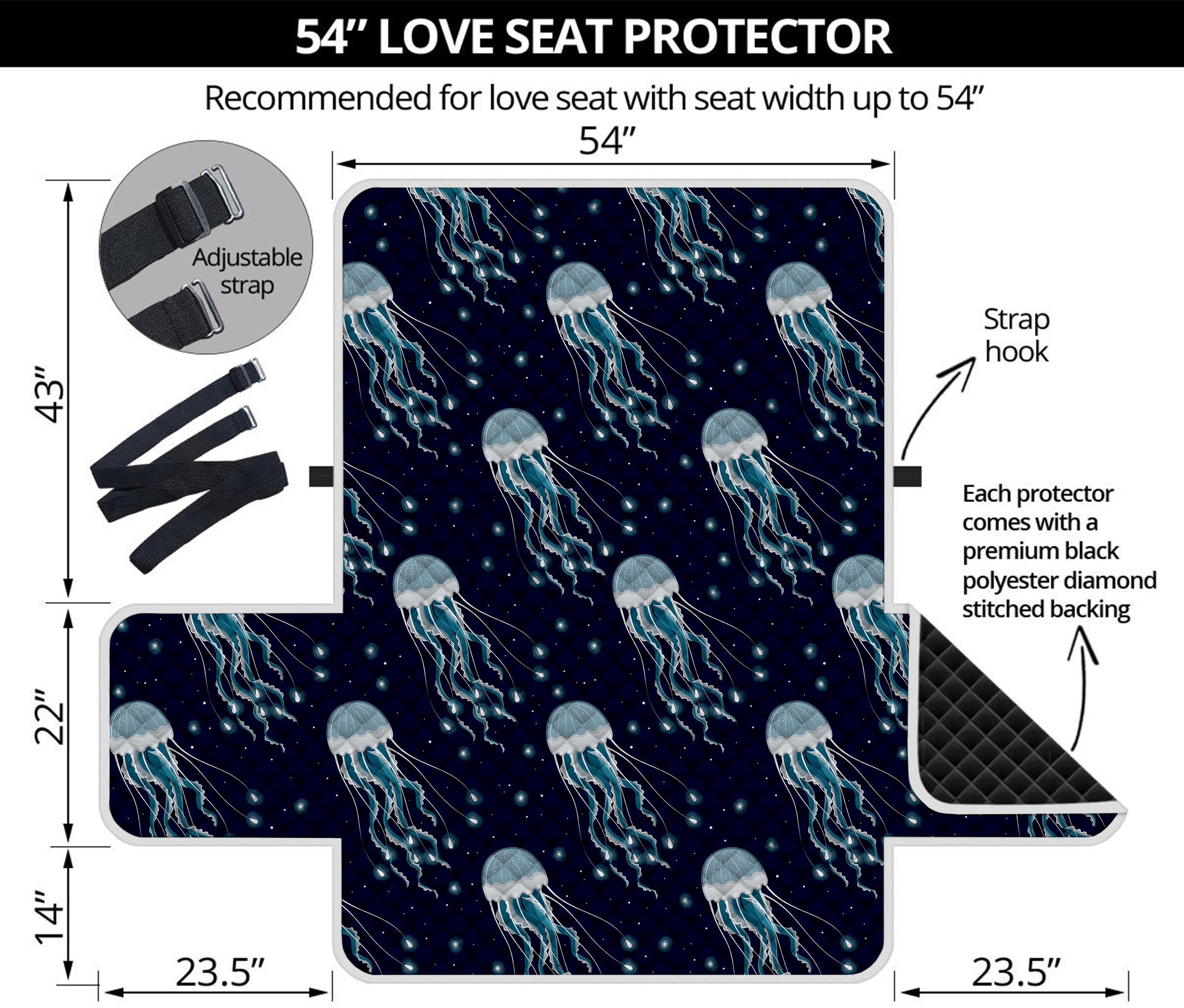 Glowing Jellyfish Pattern Print Loveseat Protector