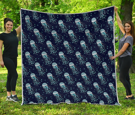 Glowing Jellyfish Pattern Print Quilt