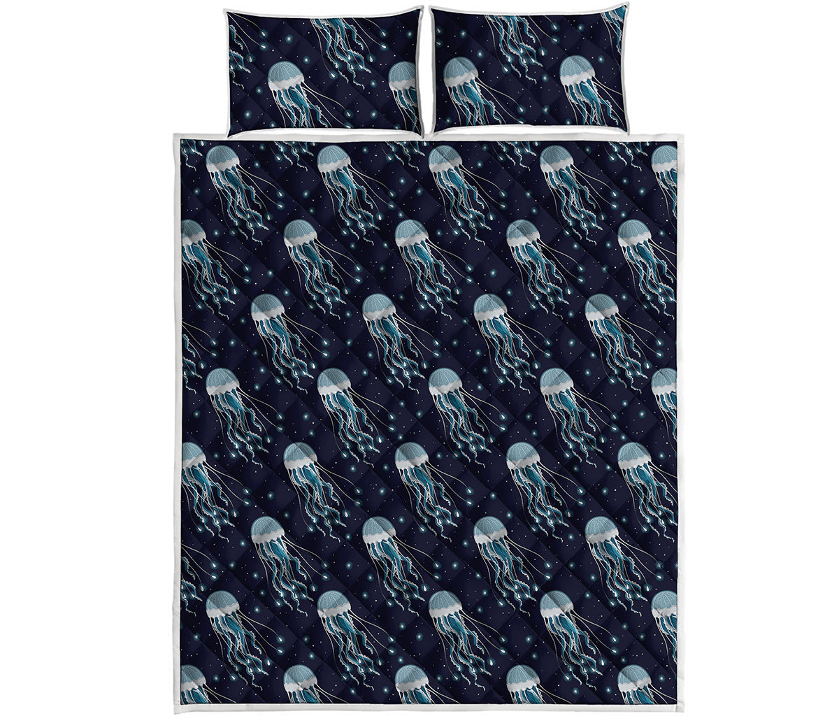 Glowing Jellyfish Pattern Print Quilt Bed Set