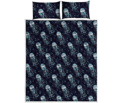 Glowing Jellyfish Pattern Print Quilt Bed Set