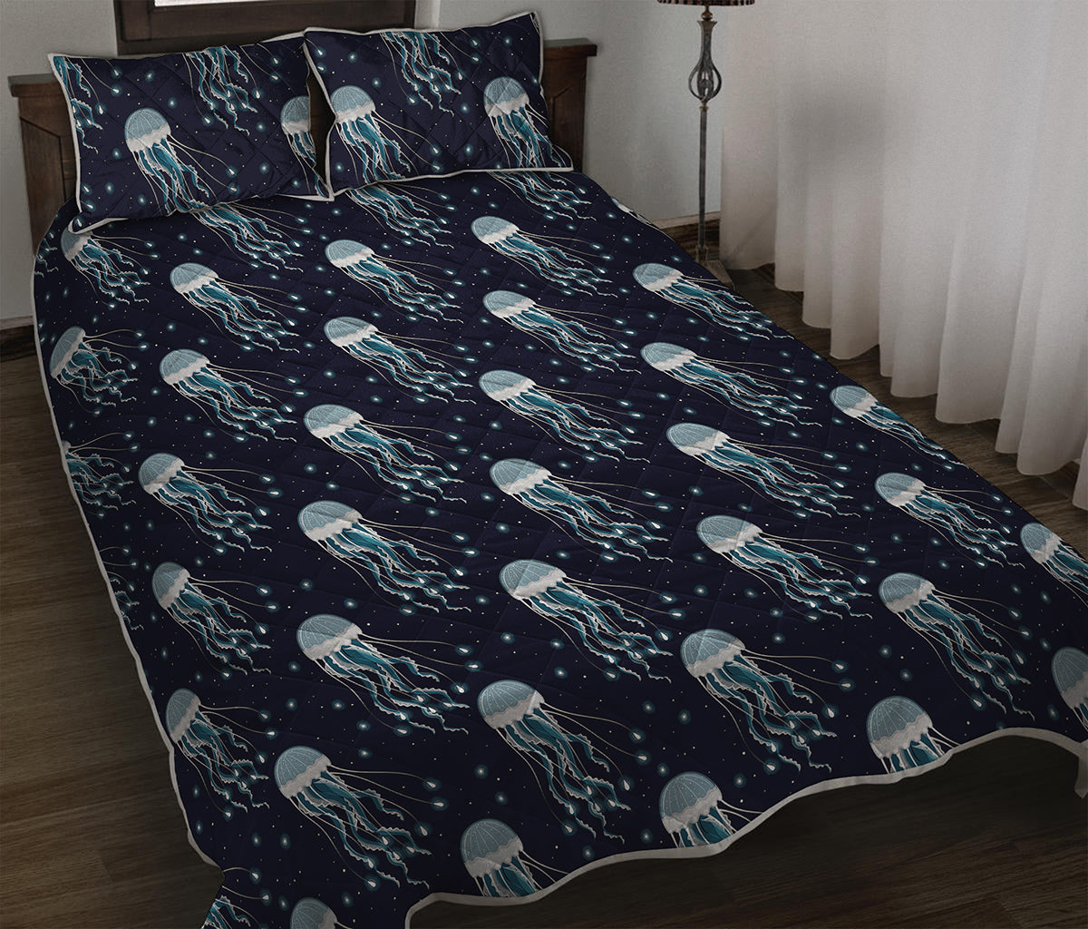 Glowing Jellyfish Pattern Print Quilt Bed Set