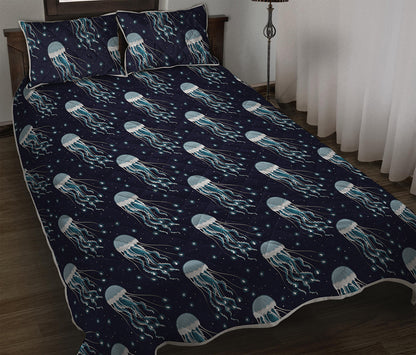 Glowing Jellyfish Pattern Print Quilt Bed Set