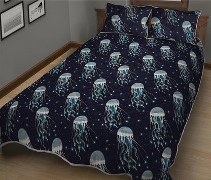 Glowing Jellyfish Pattern Print Quilt Bed Set