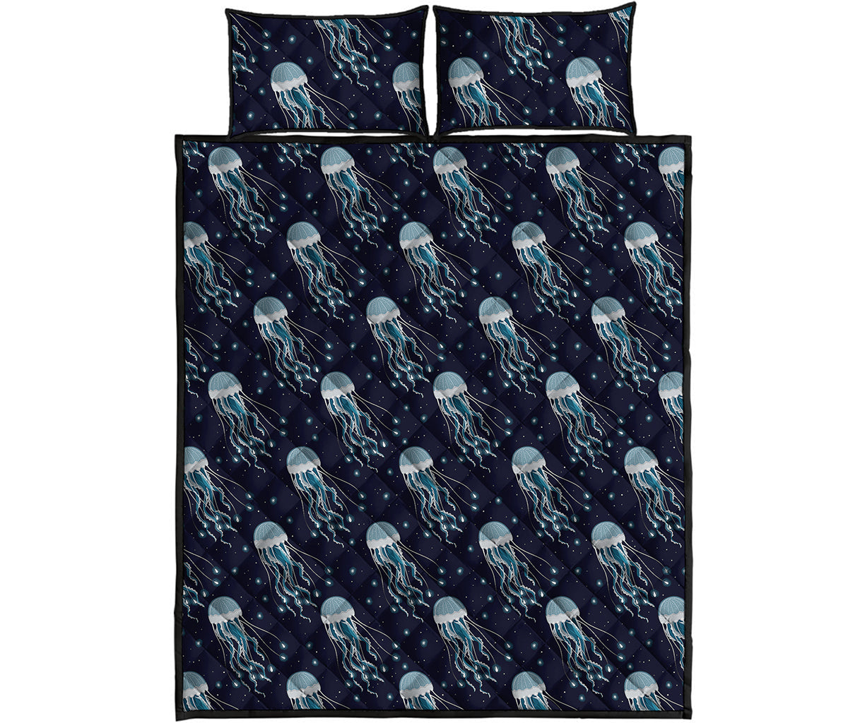 Glowing Jellyfish Pattern Print Quilt Bed Set