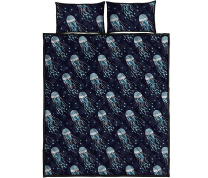 Glowing Jellyfish Pattern Print Quilt Bed Set