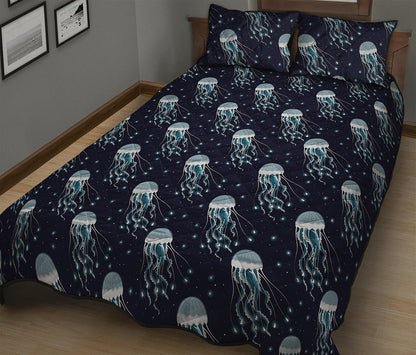 Glowing Jellyfish Pattern Print Quilt Bed Set