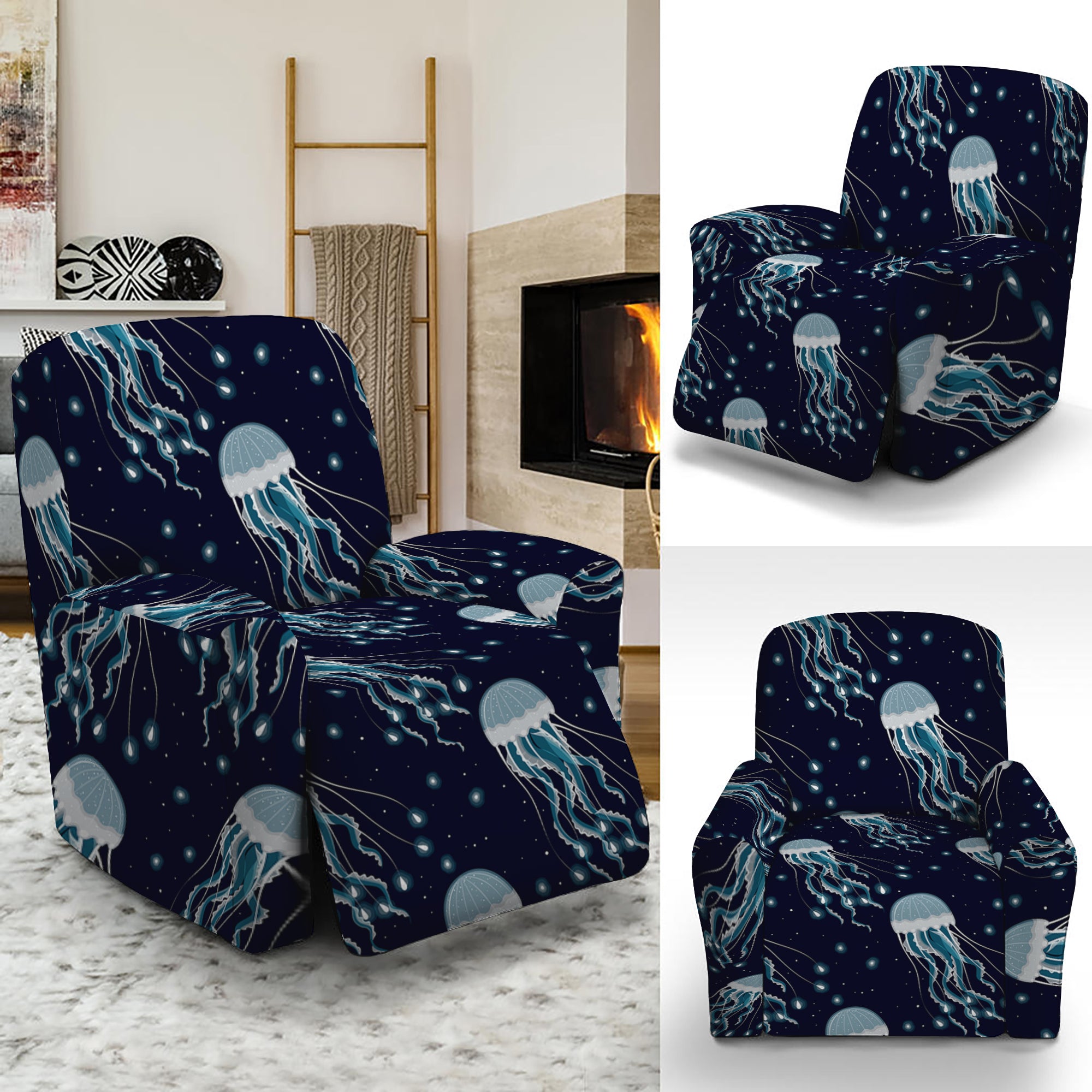 Glowing Jellyfish Pattern Print Recliner Slipcover