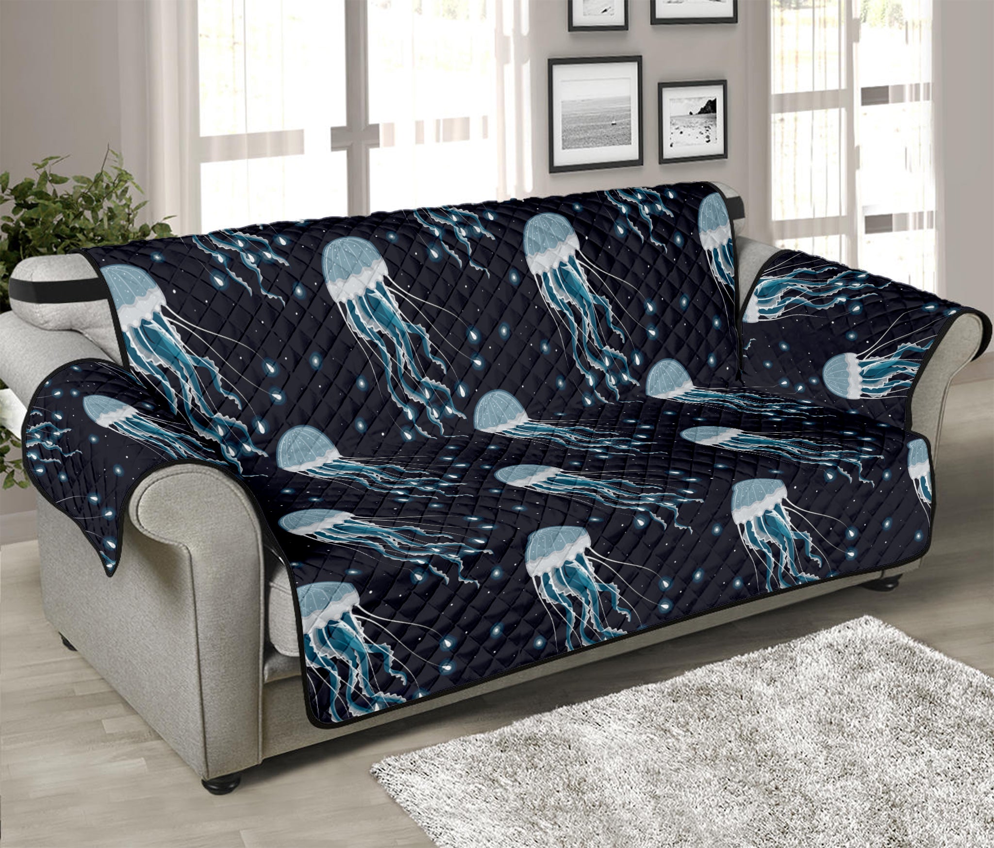 Glowing Jellyfish Pattern Print Sofa Protector