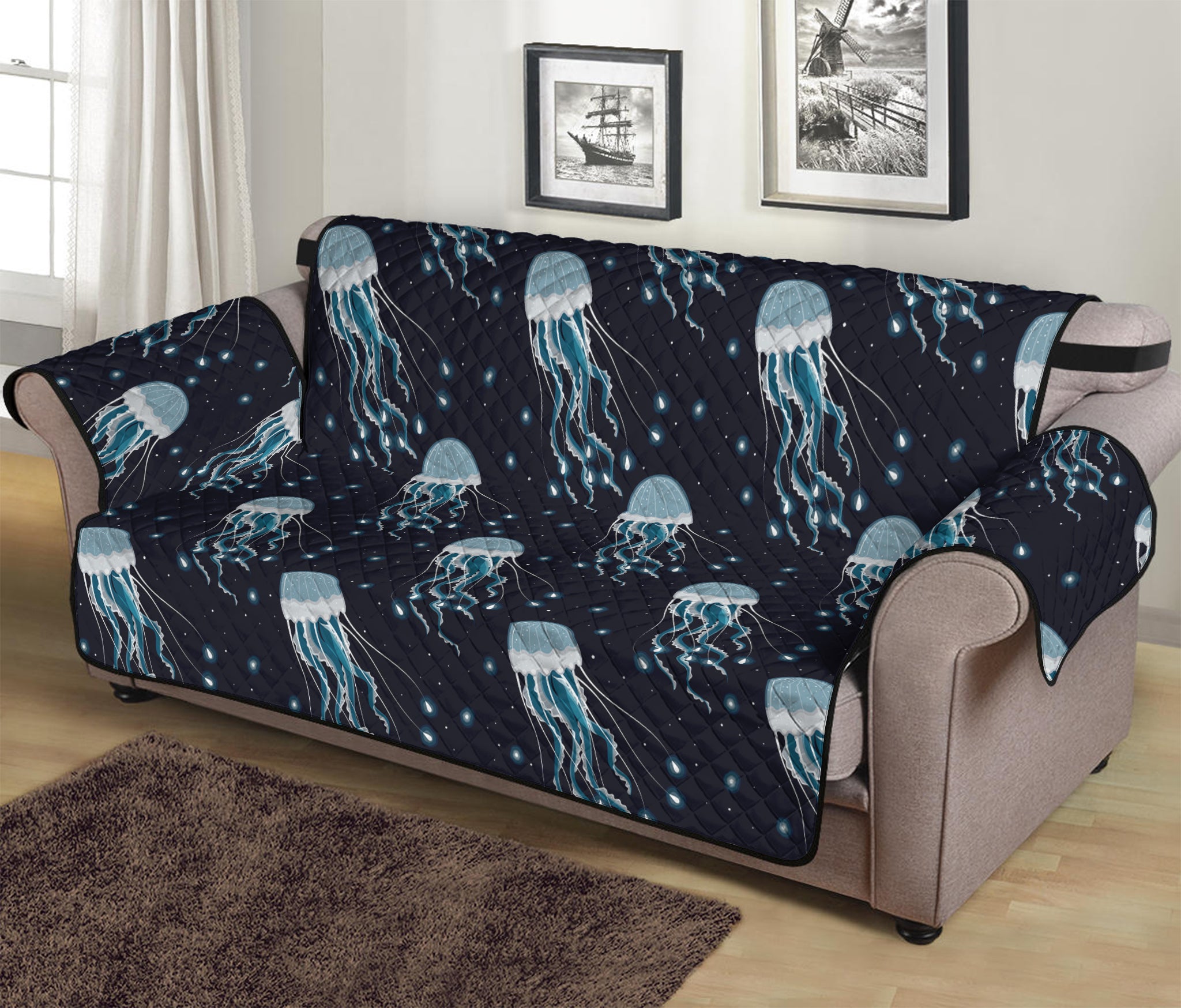 Glowing Jellyfish Pattern Print Sofa Protector