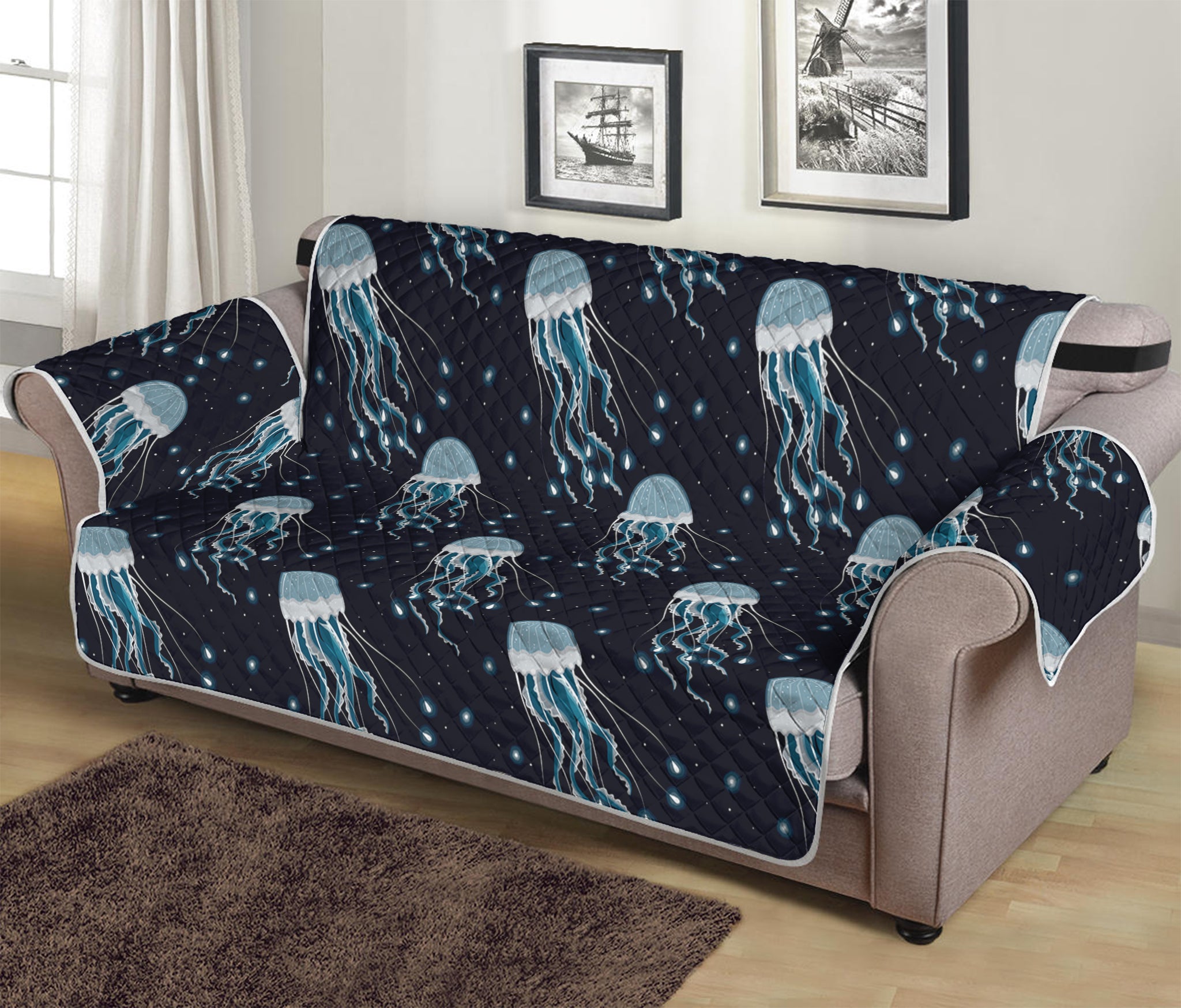 Glowing Jellyfish Pattern Print Sofa Protector