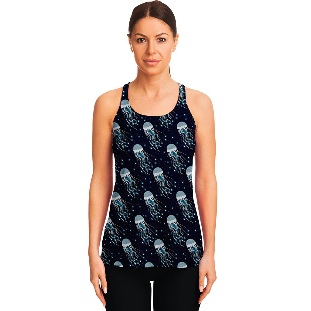 Glowing Jellyfish Pattern Print Women's Racerback Tank Top