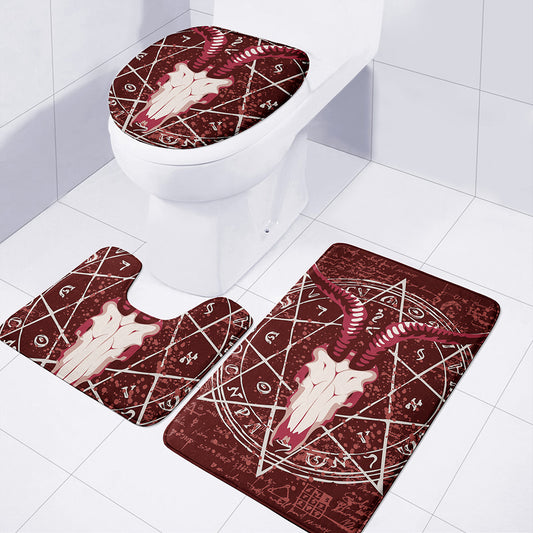 Goat Skull Pentagram Print 3 Piece Bath Mat Set