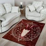Goat Skull Pentagram Print Area Rug