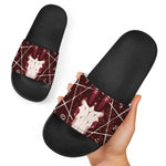 Goat Skull Pentagram Print Black Slide Sandals