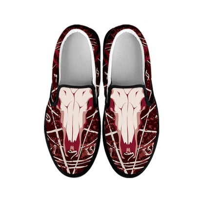 Goat Skull Pentagram Print Black Slip On Shoes