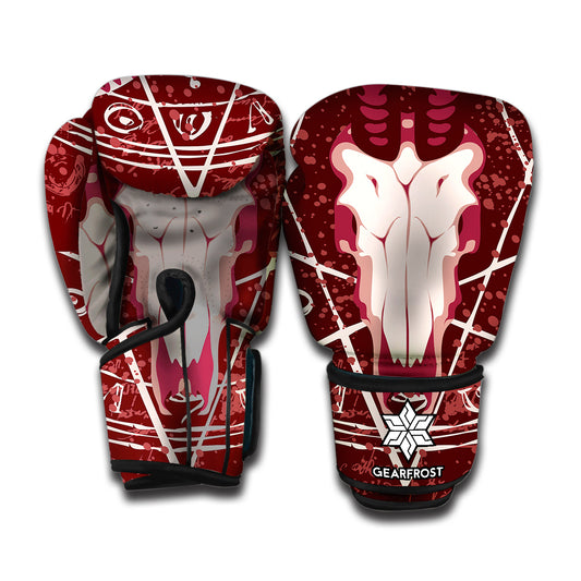 Goat Skull Pentagram Print Boxing Gloves