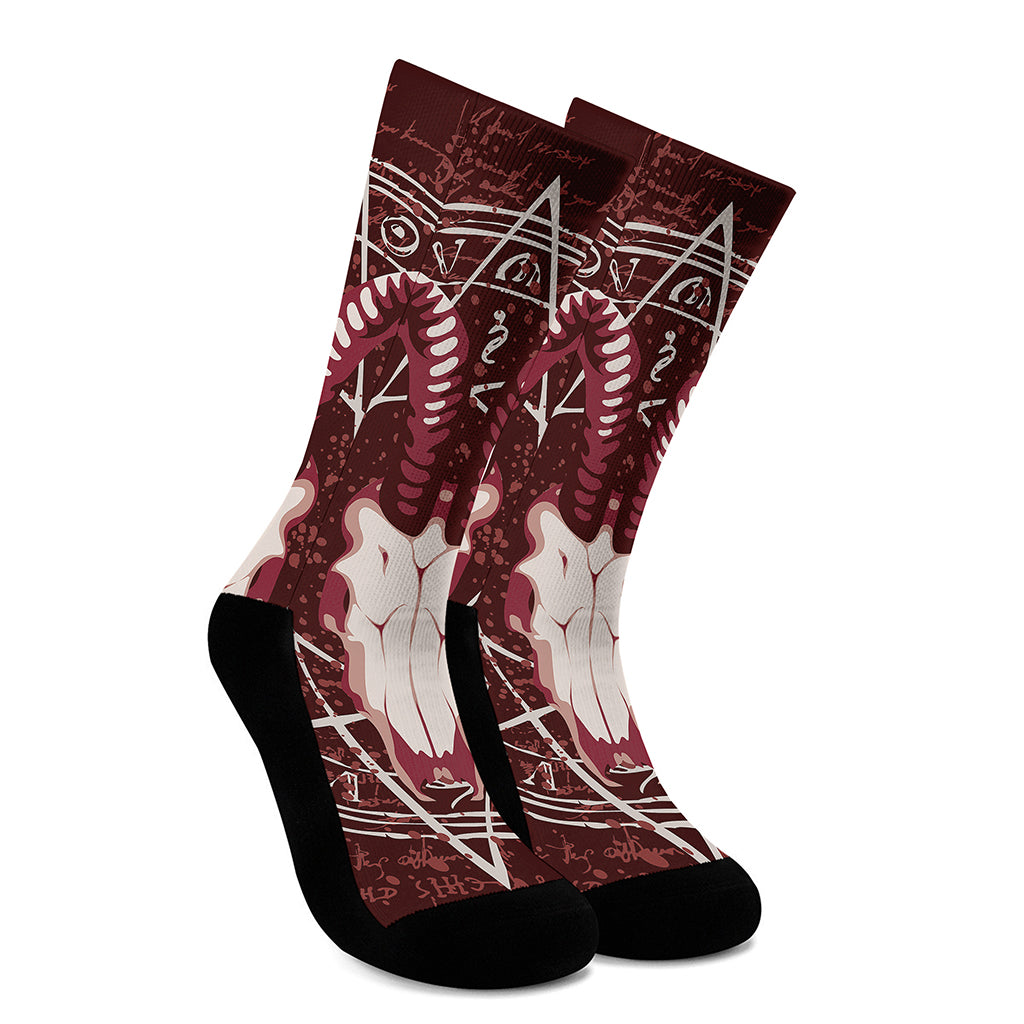 Goat Skull Pentagram Print Crew Socks