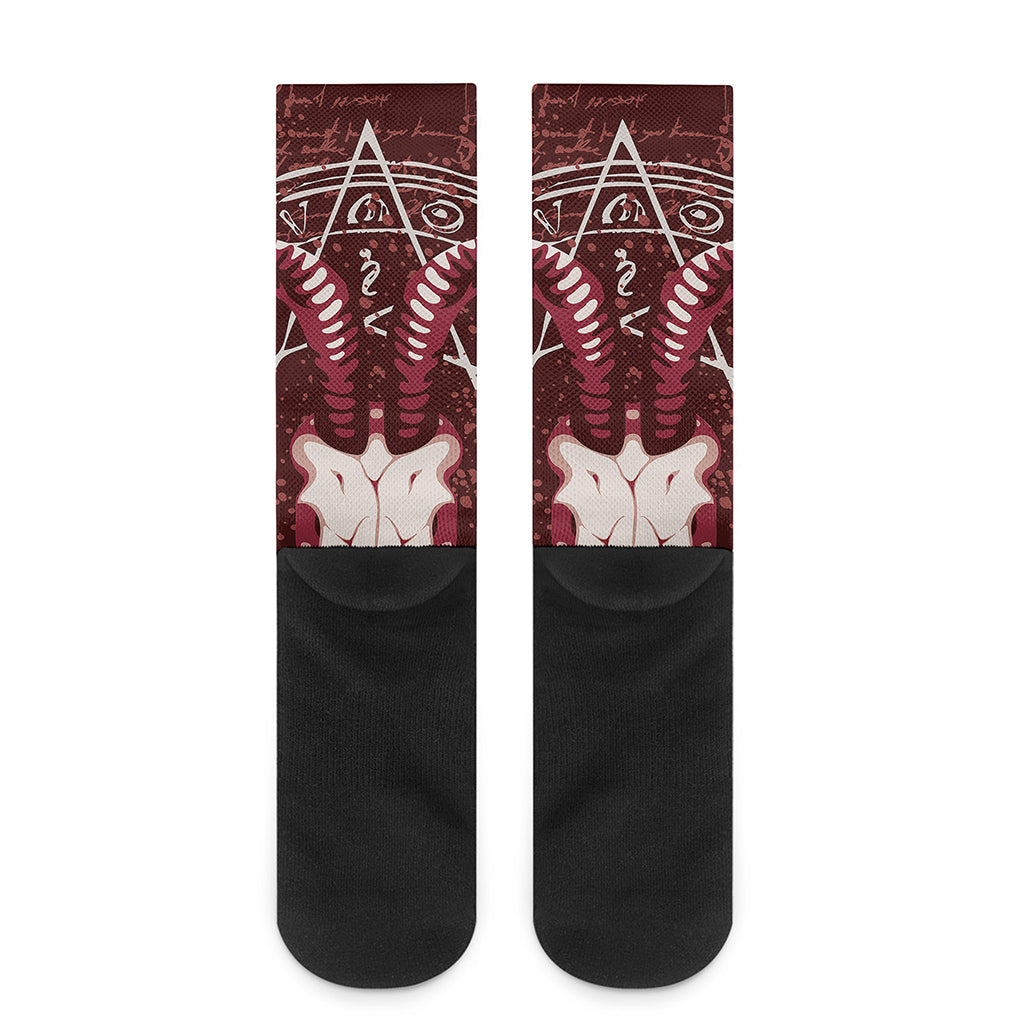 Goat Skull Pentagram Print Crew Socks