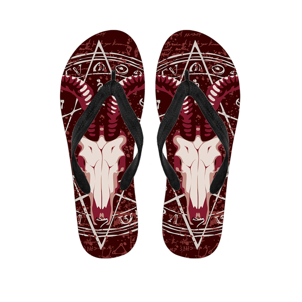 Goat Skull Pentagram Print Flip Flops