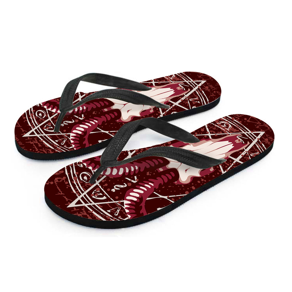 Goat Skull Pentagram Print Flip Flops