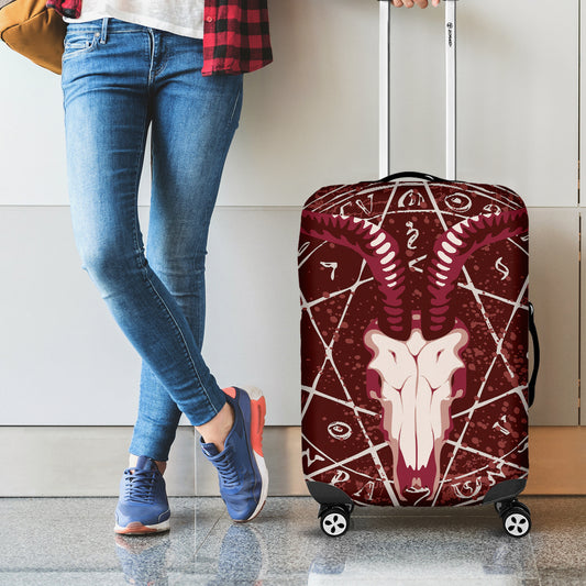 Goat Skull Pentagram Print Luggage Cover