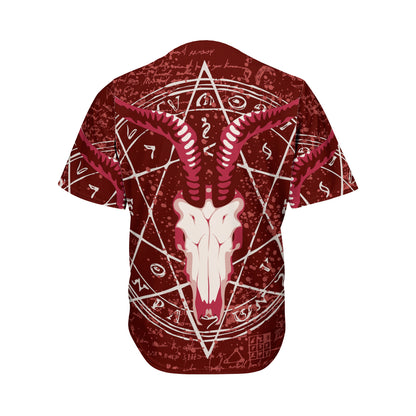 Goat Skull Pentagram Print Men's Baseball Jersey