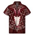 Goat Skull Pentagram Print Men's Short Sleeve Shirt