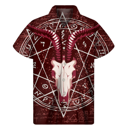 Goat Skull Pentagram Print Men's Short Sleeve Shirt