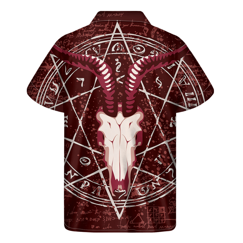 Goat Skull Pentagram Print Men's Short Sleeve Shirt
