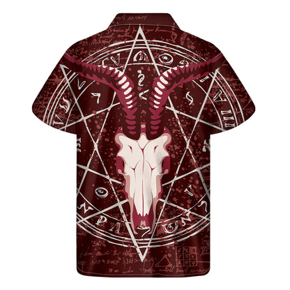 Goat Skull Pentagram Print Men's Short Sleeve Shirt