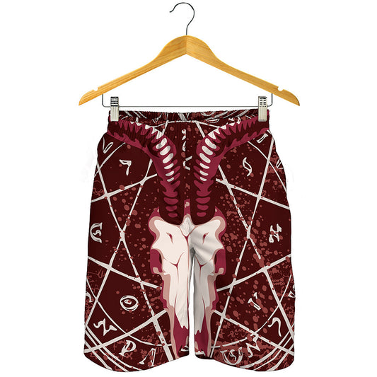 Goat Skull Pentagram Print Men's Shorts