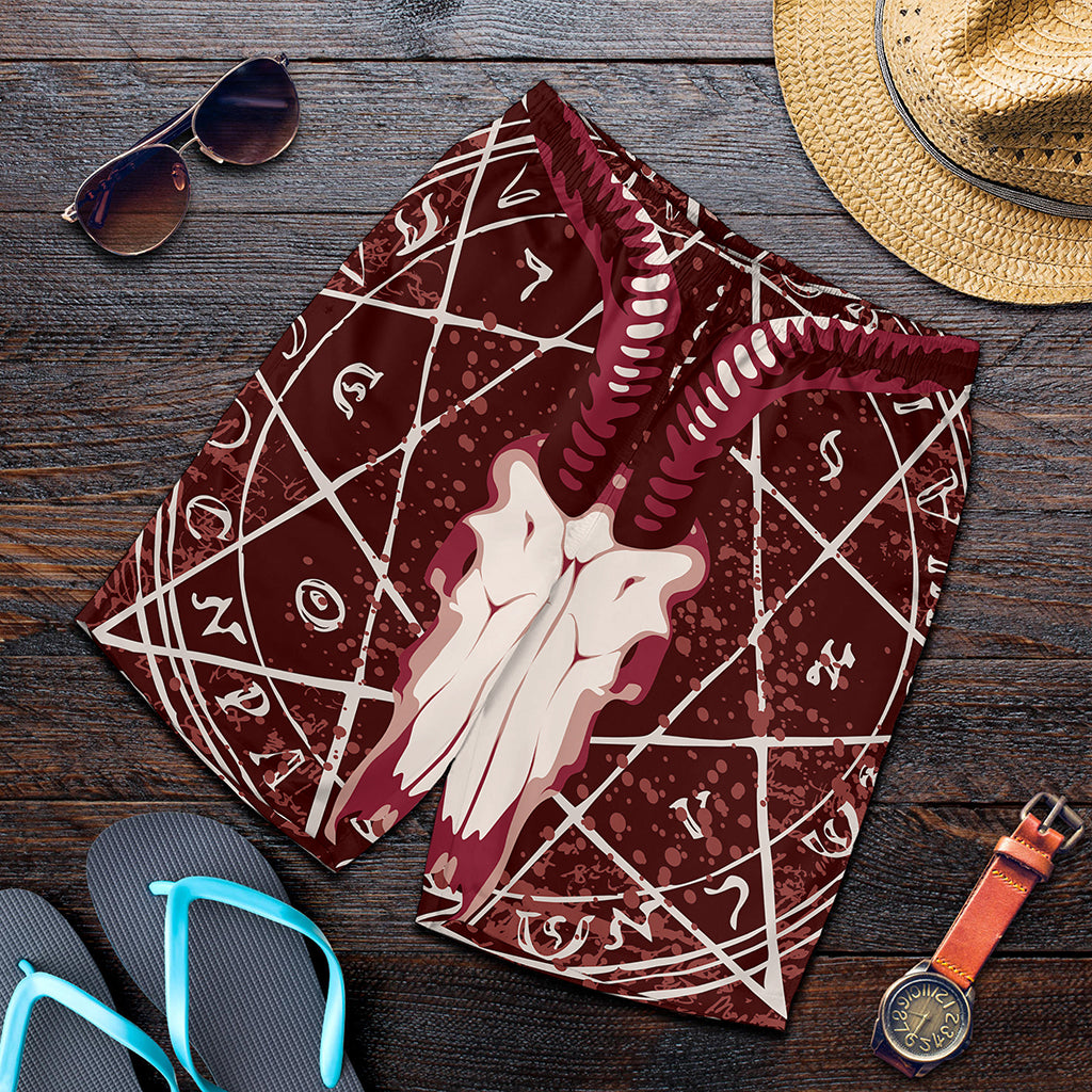 Goat Skull Pentagram Print Men's Shorts